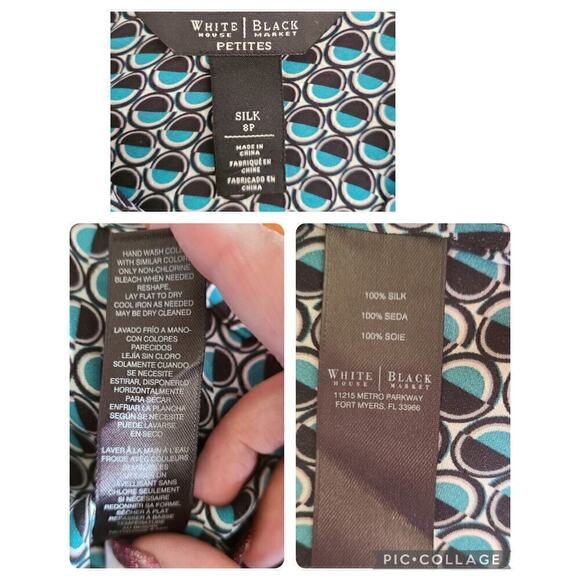 WHBM Silk Popover Blouse Shirt 8P Petite Academia Preppy Roll Tab Sleeve Office - Picture 9 of 12